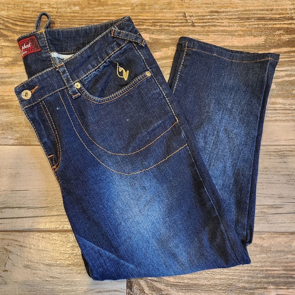 🔺️Vintage Baby Phat Blue Denim Laced Back Capri Jeans Size 13